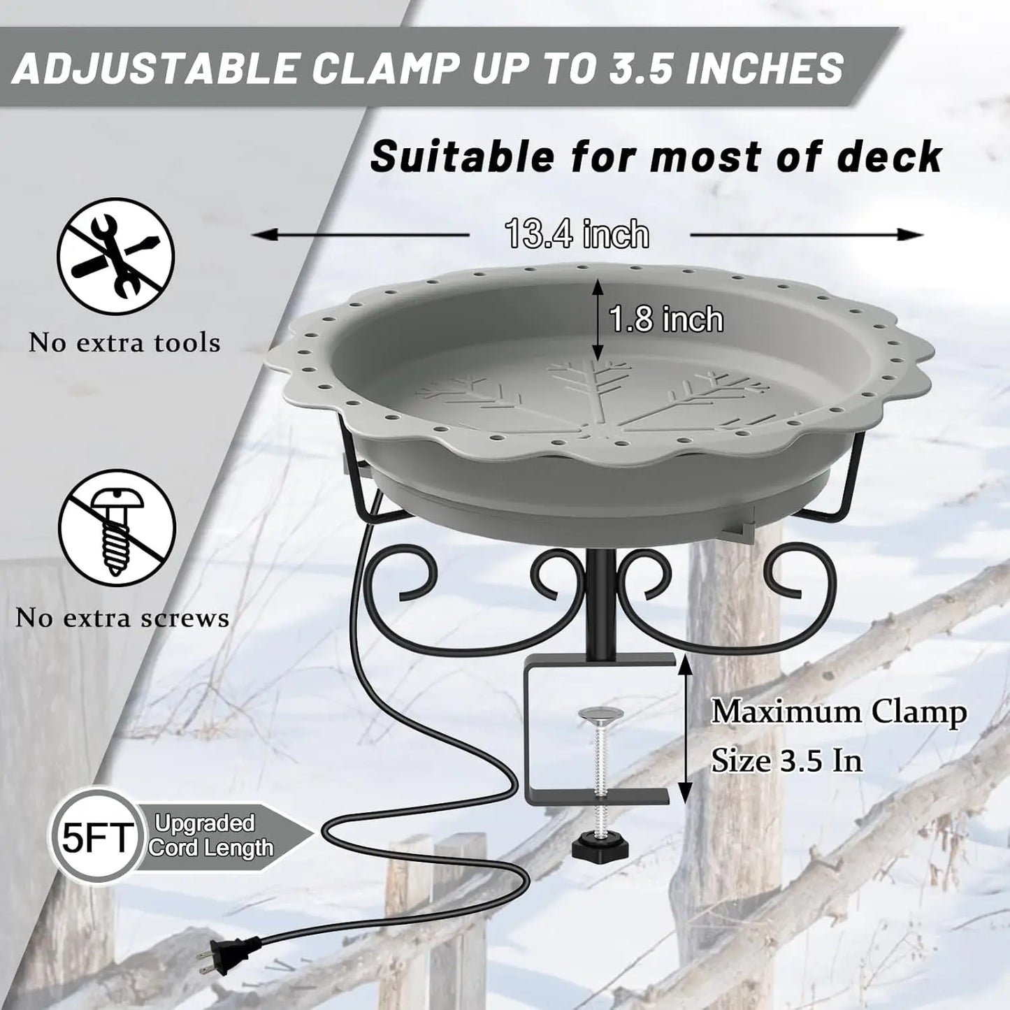 100W Heated Bird Bath for Outdoors