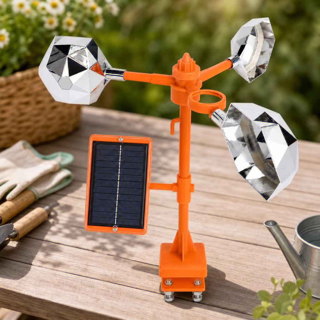 Solar Wind Powered 360° Rotation Animal Repeller Deterrent for Garden Farm Yard with Reflective Sound Scare Features