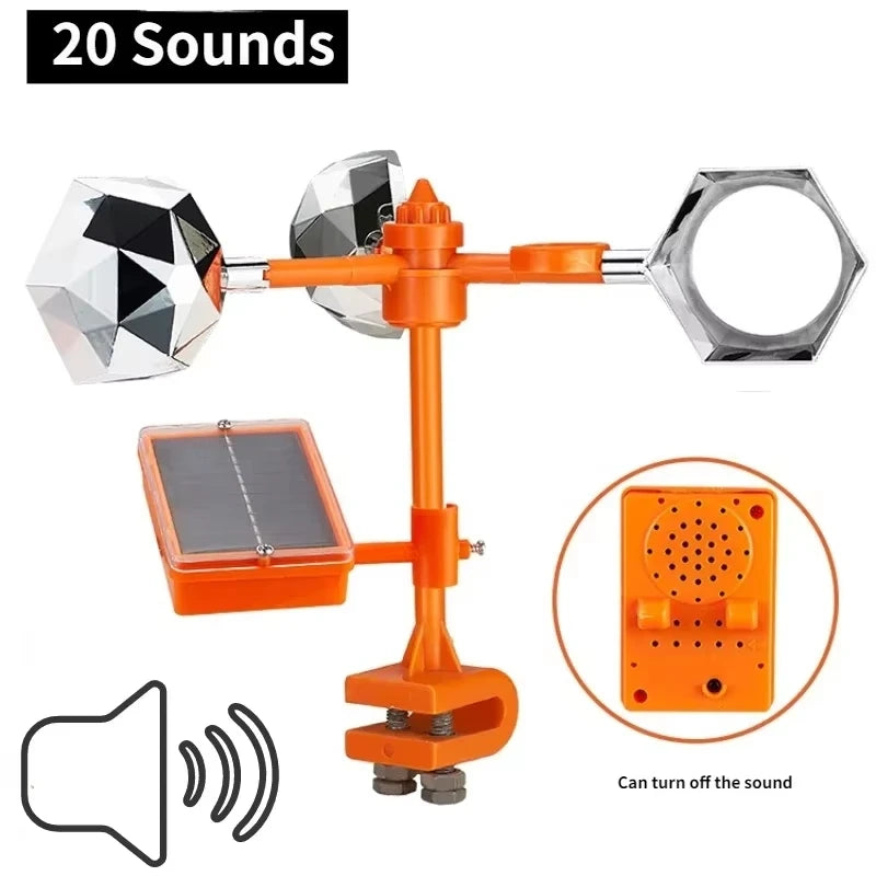 Solar Wind Powered 360° Rotation Animal Repeller Deterrent for Garden Farm Yard with Reflective Sound Scare Features