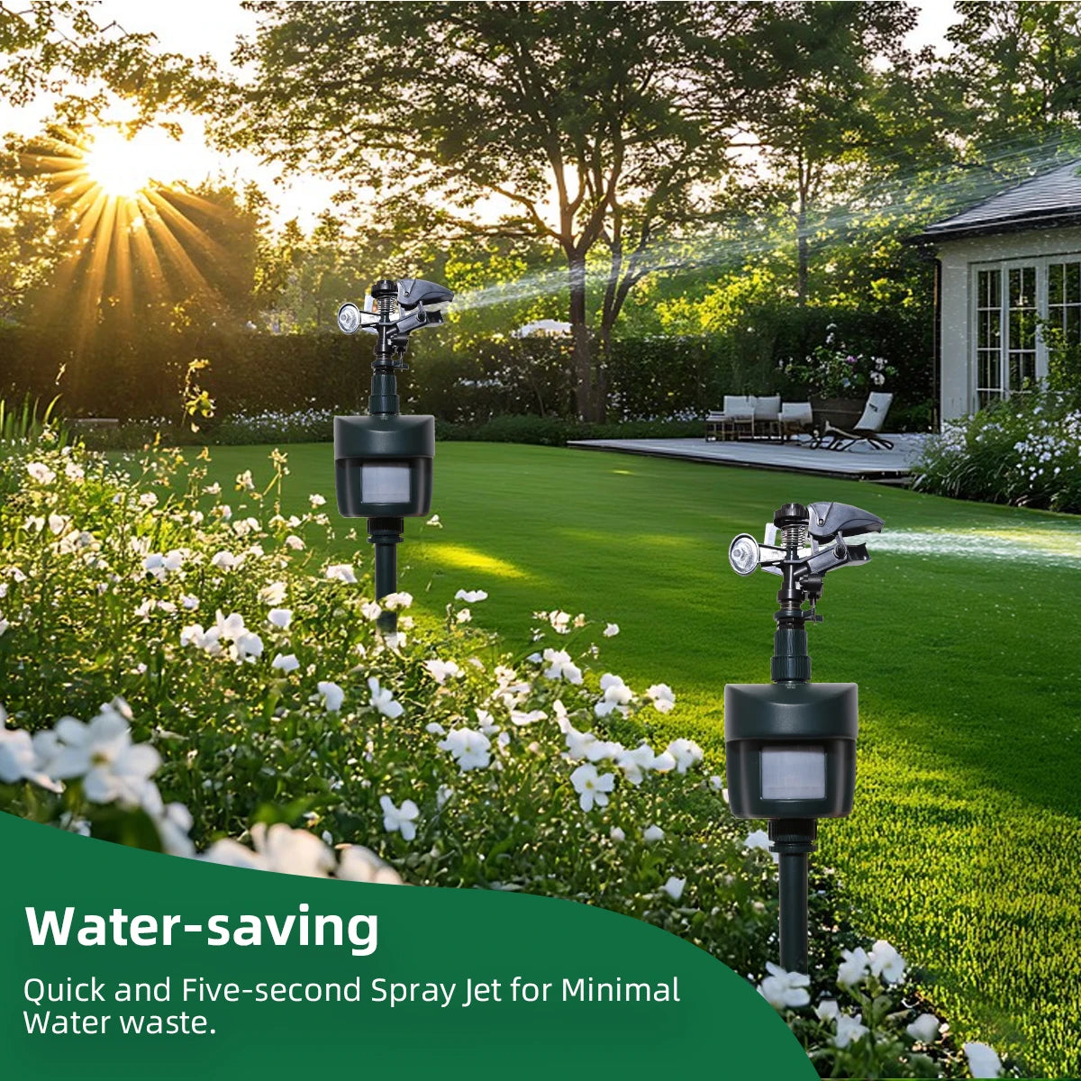 Motion Activated Sprinkler Repellent for Animals 24 Hour Detection