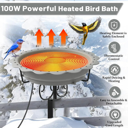 100W Heated Bird Bath for Outdoors