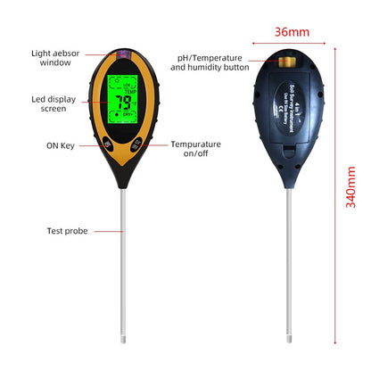 Digital Soil Moisture PH Sunlight Temperature Meter