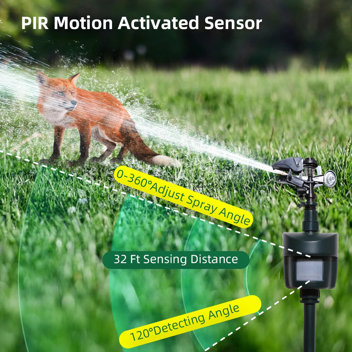 Motion Activated Sprinkler Repellent for Animals 24 Hour Detection