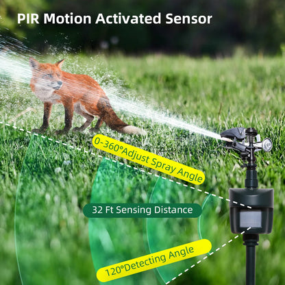 Motion Activated Sprinkler Repellent for Animals 24 Hour Detection
