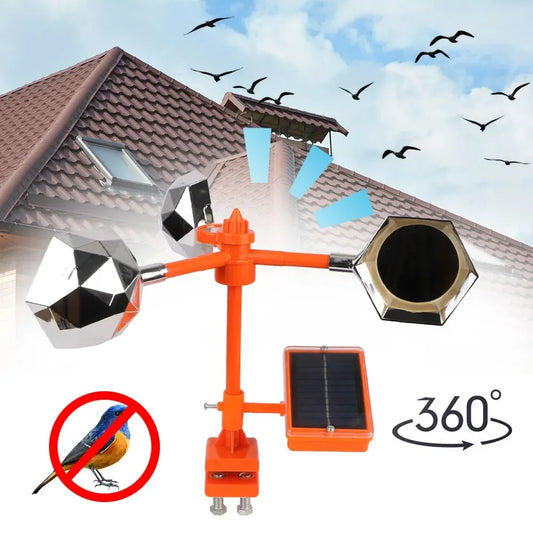 Solar Wind Powered 360° Rotation Animal Repeller Deterrent for Garden Farm Yard with Reflective Sound Scare Features